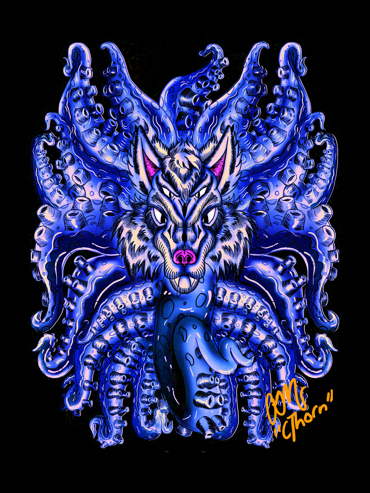 Gallery Quality Wolf Tulu Deep Velvet Blue-Yellow Giclée Print