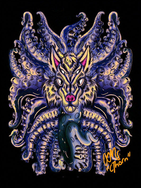 Gallery Quality Purple-Yellow Wolf Tulu Giclée Print