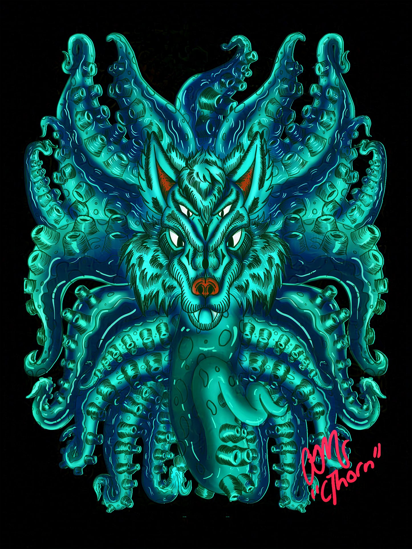 Gallery Quality Turquoise Wolf Tulu Giclée Print